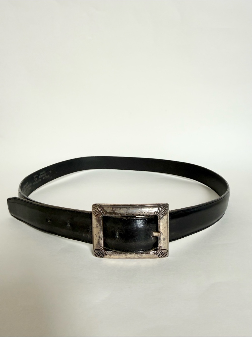 Vintage Eddie Bauer Black Leather Belt with Decorative Silver Buckle